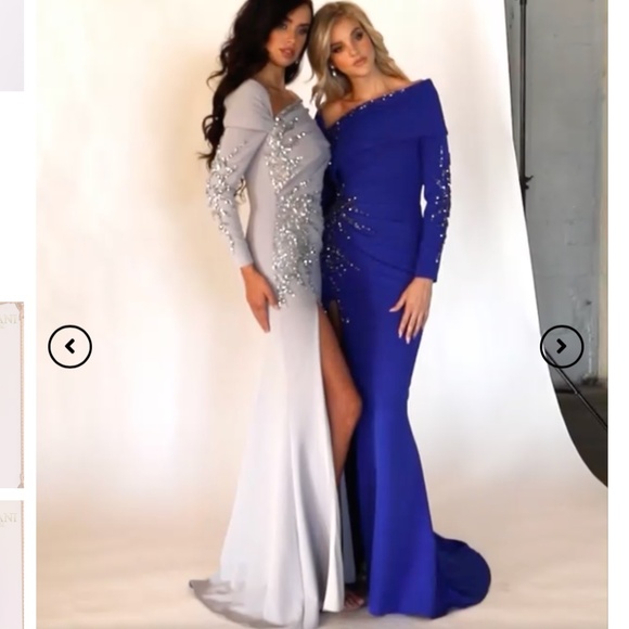 Long Sleeve Embellished  Royal Blue Gown - Picture 2 of 3